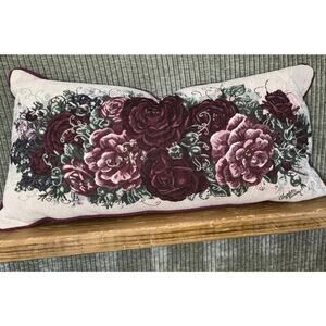 Glynda Turley Floral Roses Tapestry Decor Throw Pillow 24x12” Burgundy Vintage
